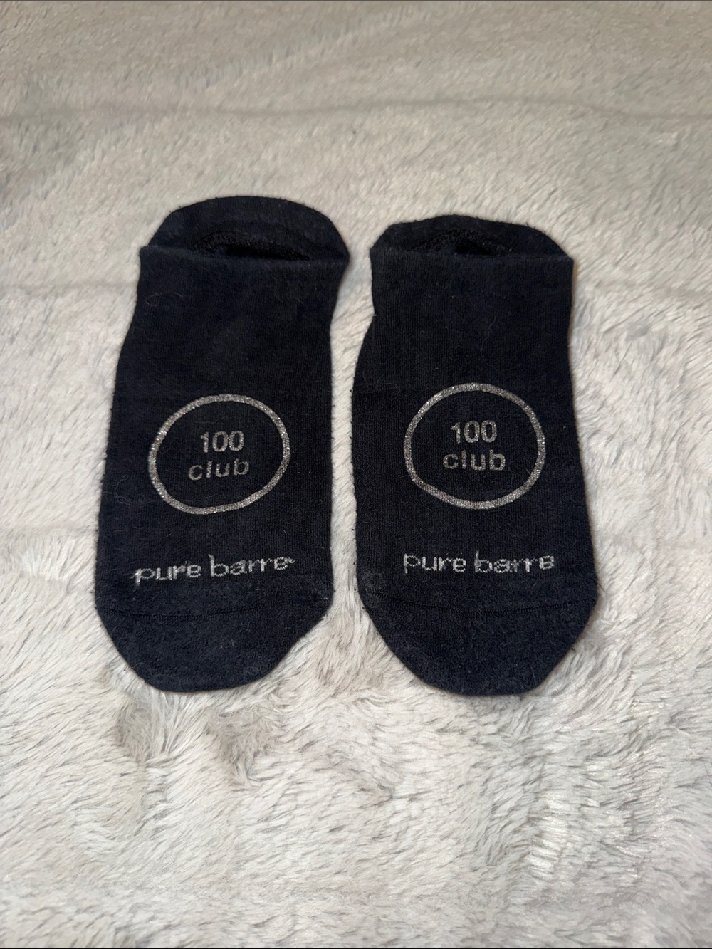 Pure Barre by Tavi Black No-Show Grip Socks with 100 Club Emblem